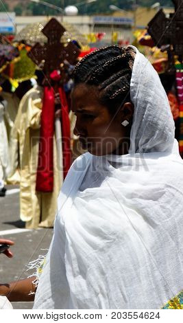 Woman at Ceremony of Meskel Holy Cross finding festival - 27.09.2012 Gonder Ethiopia