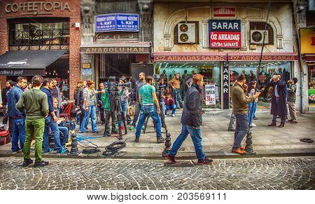 ISTANBUL TURKEY : Filming process on the street of Istanbul. They are shooting one of the popular turkish series called Kertenkele on OCTOBER 7 2014