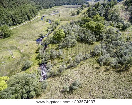 Aerial view of the river Nell, Argyll, Scotland