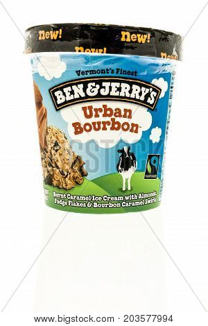 Winneconne WI - 7 September 2017: A container of Ben and Jerry's ice cream in urban bourbon flavor on an isolated background.