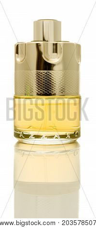 Winneconne WI - 8 September 2017: A bottle of Azzarp wanted mens cologne on an isolated background.