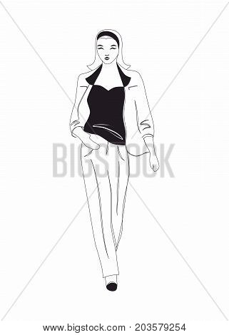illustration in the style of flat design with portrait of a woman.
