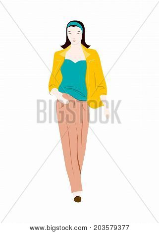 illustration in the style of flat design with portrait of a woman.