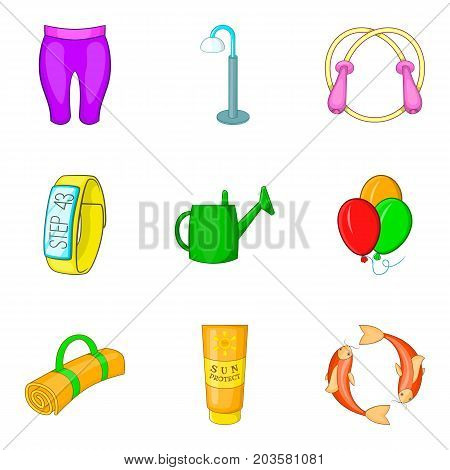 Outdoor summer sport icon set. Cartoon set of 9 outdoor summer sport vector icons for web design isolated on white background