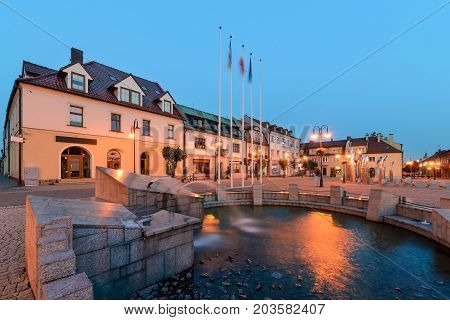Centre of Zory in the evening. Poland Europe.