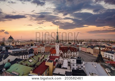 Panorama of the central part of Olomouc city Czech Republic. Europe. in the evening.