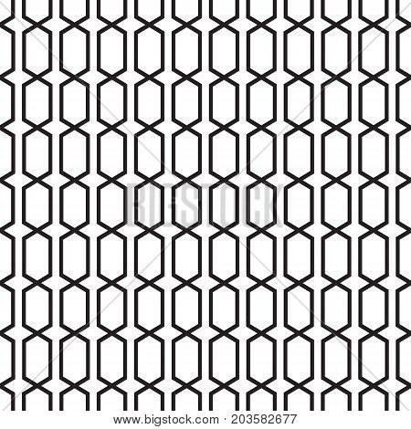 Seamless geometric hexagonal lattice trellis pattern background in black and white