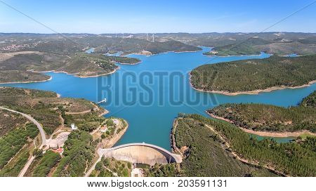 Aerial. Photo from sky, dams filled with water Odiaxere. Bravura Portimao. Portugal