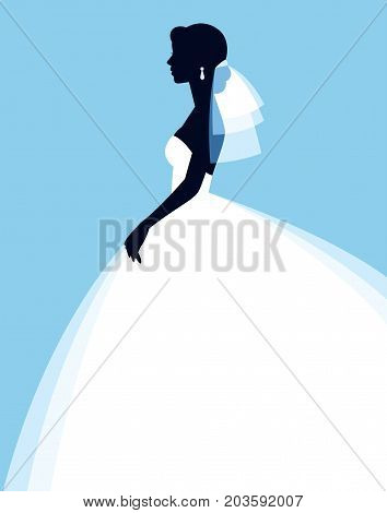 Portrait in profile silhouette of beautiful young bride in wedding dress stock vector illustration