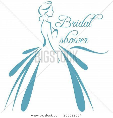 Stock vector illustration template invitation or flyer silhouette of a bride in a wedding dress
