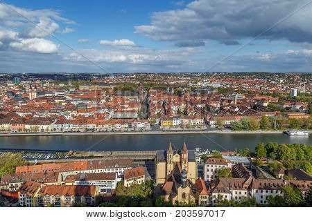 View of historical center of Wurzburg from Marienberg Fortress Germany