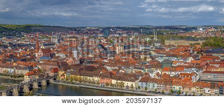 Panoramic view of historical center of Wurzburg from Marienberg Fortress Germany