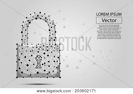 Security lock composed of polygons. Business concept of data protection. Low poly vector illustration consists of lines, dots, polygons and shapes. Futuristic  background