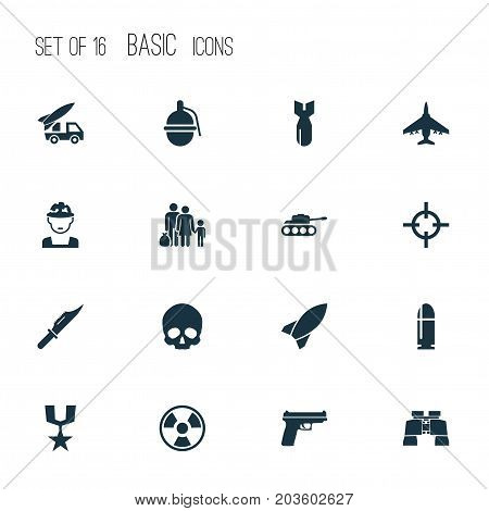 Combat Icons Set. Collection Of Dangerous, Ordnance, Missile And Other Elements