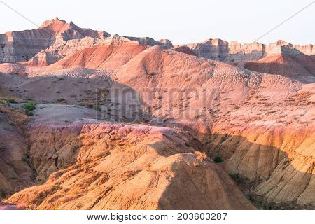 Scenic view at sunset in Badlands National Park.