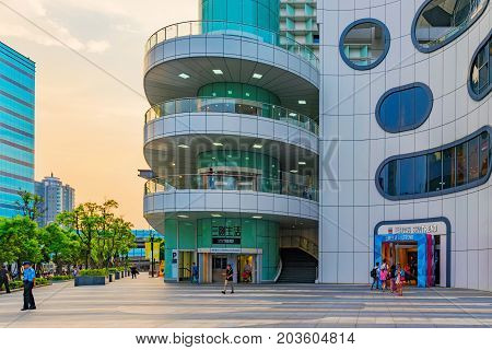 TAIPEI TAIWAN - JUNE 28: This is Syntrend Creative Park a popular modern shopping mall which sells consumer electronics on June 28 2017 in Taipei