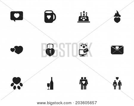 Set Of 12 Editable Heart Icons. Includes Symbols Such As Affection Letter, Couple, Pounce And More