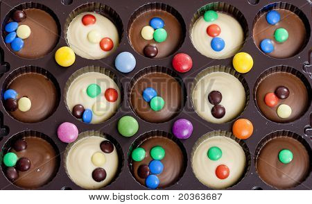 still life of chocolate with smarties