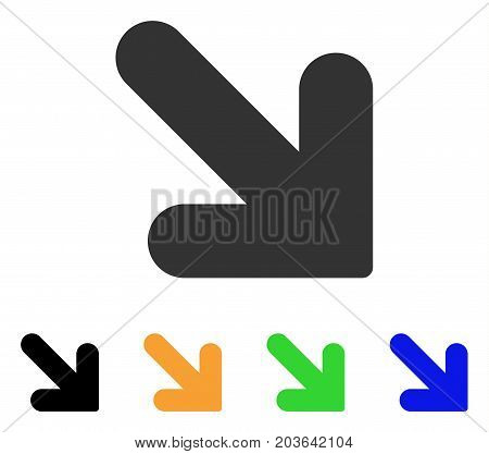 Arrow Down Right icon. Vector illustration style is a flat iconic arrow down right symbol with black, grey, green, blue, yellow color versions. Designed for web and software interfaces.