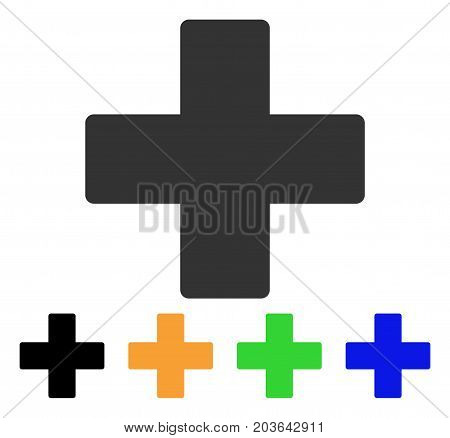 Plus icon. Vector illustration style is a flat iconic plus symbol with black, gray, green, blue, yellow color variants. Designed for web and software interfaces.