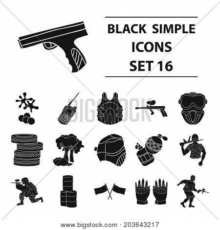 Paintball set icons in black design. Big collection of paintball vector symbol stock illustration
