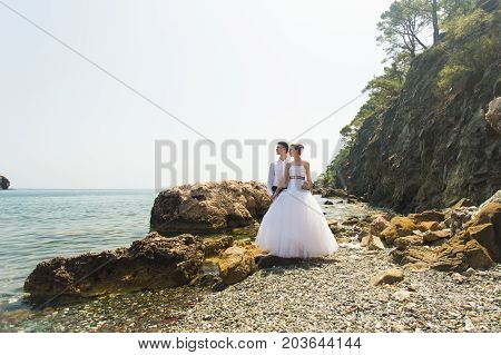Romantic dating. Young loving couple embracing on nature.