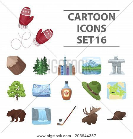 Wild animal, deer, horns and other Canada elements. Canada set collection icons in cartoon style vector symbol stock illustration.