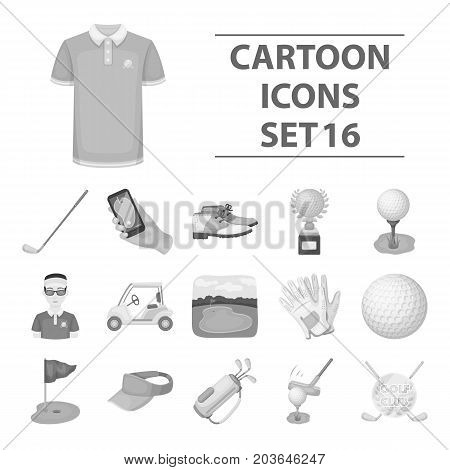 A golfer, a ball, a club and other golf attributes.Golf club set collection icons in monochrome style vector symbol stock illustration .