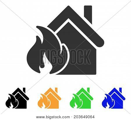 Realty Fire Disaster icon. Vector illustration style is a flat iconic realty fire disaster symbol with black, gray, green, blue, yellow color variants. Designed for web and software interfaces.