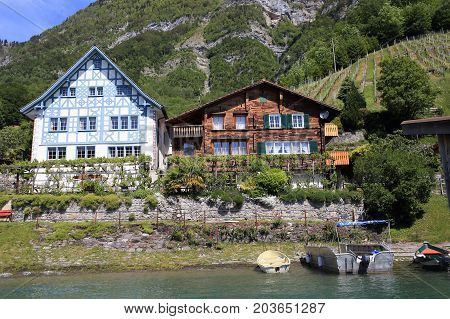 traditional village of Quinten facing Lake Walen, Switzerland