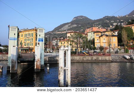 VARENNA, ITALY - OCTOBER 30, 2014: Resort town Varenna at Lake Como on October 30, 2014 in Varenna, Italy. Varenna is a popular tourist resort near Milan.