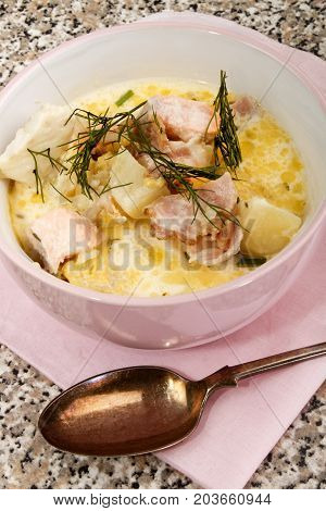 creamy scottish salmon chowder in a bowl