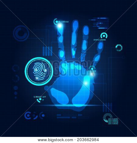 hand scan in futuristic style, vector of handprint with technological theme