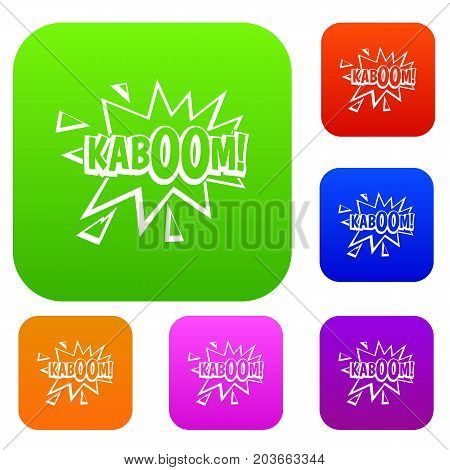 Kaboom, explosion set icon color in flat style isolated on white. Collection sings vector illustration