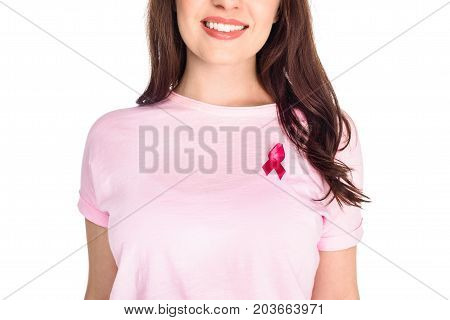 Woman With Breast Cancer Awareness Ribbon