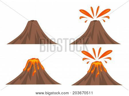Volcano Icon Set Isolated on White Background