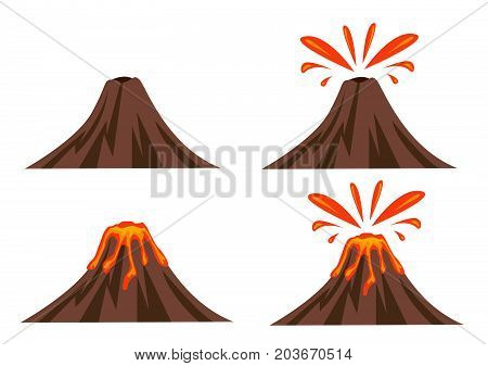 Volcano Icon Set Isolated on White Background