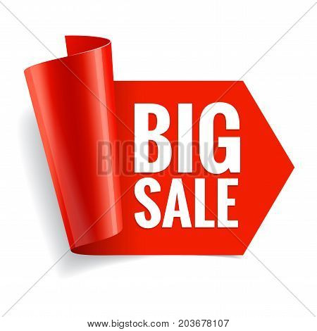 Sale banner. Realistic Red Glossy paper ribbon. Vector illustration