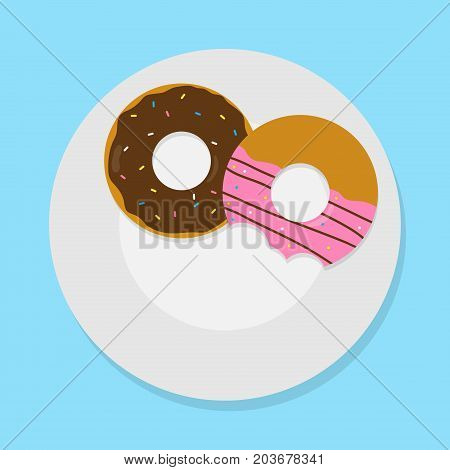 vector illustration donuts on plate. flat design