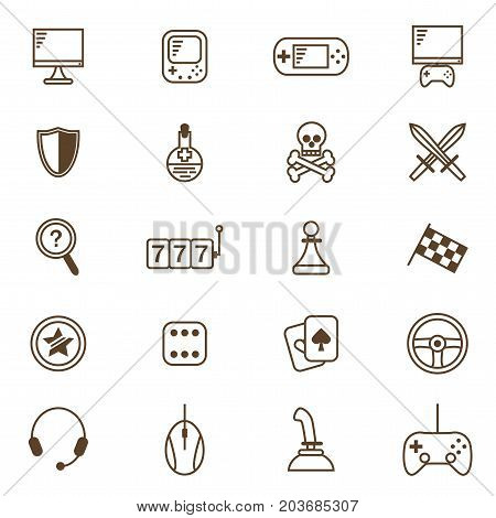 Gambling, Table and Computer Game Thin Line Icon Set for Web and App. Vector illustration of Gaming Symbol