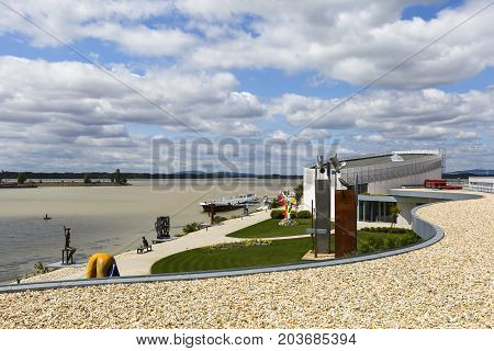 BRATISLAVA, SLOVAKI - AUGUST 13, 2017: Outdoor exhibition spaces of Danubiana modern art gallery in Bratislava, Slovakia on August 13, 2017.