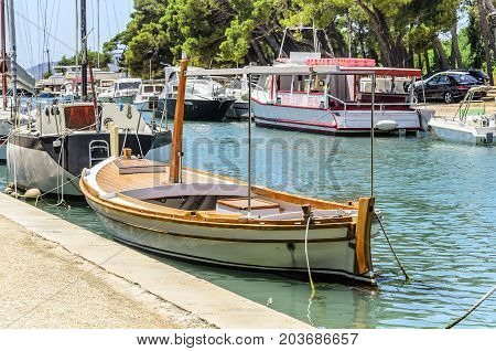 TROGIR, CROATIA - JULY 11, 2017: Canal in the city of Trogir Croatia.