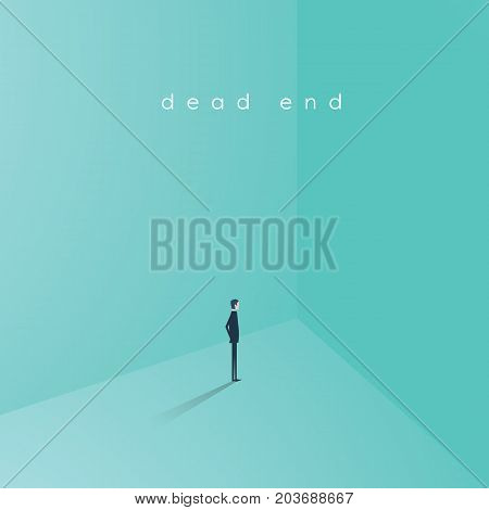 Business career dead end job vector concept. Businesswoman standing in corner as symbol of need for change, new opportunity, direction, challenge. Eps10 vector illustration.