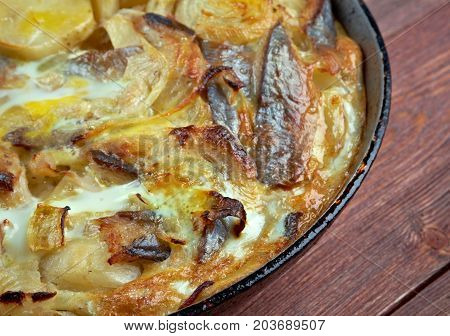 kalalaatikko - Baltic Herring Casserole.Finnish cuisine , close up