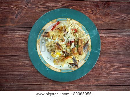 kalalaatikko - Baltic Herring Casserole.Finnish cuisine , close up homemade meal