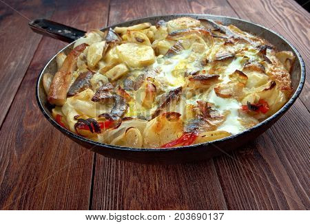 kalalaatikko - Baltic Herring Casserole.Finnish cuisine , close up