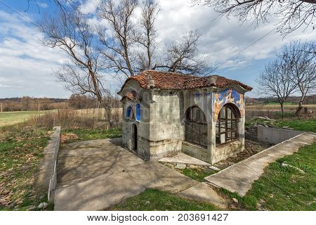 Spring of water and small church in Arapovo Monastery of Saint Nedelya, Plovdiv Region,  Bulgaria