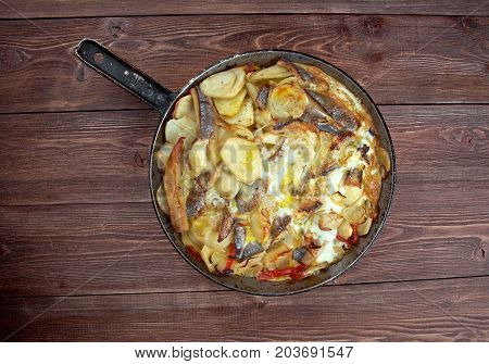 kalalaatikko - Baltic Herring Casserole.Finnish cuisine , close up tradition meal