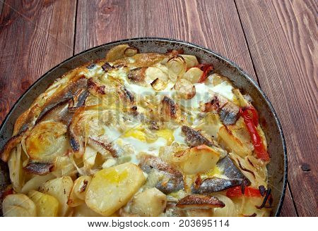 kalalaatikko - Baltic Herring Casserole.Finnish cuisine , close up meal