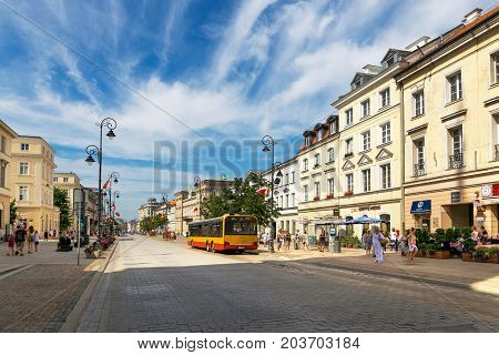 Warsaw, Poland - August 2, 2017: Architecture And People On The Street New World In Warsaw.
